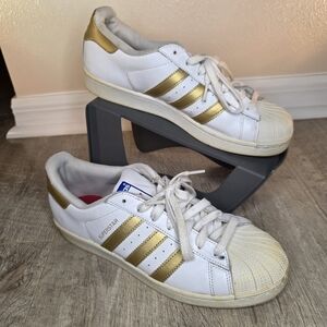 Adidas White and Gold Vintage Style Sneakers